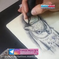 طراحی تتوی جغد و ماه روی بازو