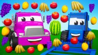 کارتون شهر ماشین های سنگین ساخت و ساز + یادگیری  انواع میوه ها
