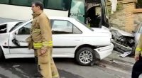 تصادف اتوبوس با 14 خودرو در حوالی بوستان جمشیدیه