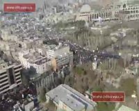 فیلم هوایی از حضور گسترده مردم در مراسم تشییع پیکر شهدای آتش نشان