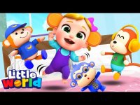 کارتون دنیای کوچولوها : شعر پنج میمون کوچولوی بازیگوش روی تخت می پرند