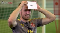 Petr Cech challenges Aaron Ramsey to a game of Heads Up!