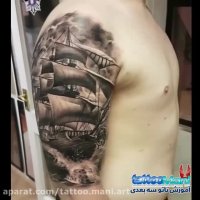 آموزش تتوی زیبای کشتی بادبانی روی بازو