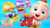 کارتون جوجو کوچولو : ماشین پلیس ,  آتش نشانی , آمبولانس و اتوبوس مدرسه داخل تخم مرغ شانسی