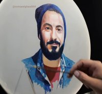نقاشی چهره نوید محمدزاده رنگ و روغن روی دف