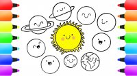نقاشی منظومه شمسی کودکانه با سیاره های بامزه