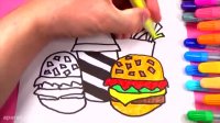 آموزش نقاشی و رنگ آمیزی غذای فست فود - همبرگر و سیب زمینی سرخ کرده و نوشیدنی