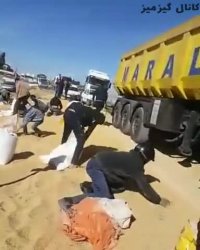 واژگونی تریلی گندم در جاده سیرجان بندرعباس و باز هم کمک رسانی سریع
