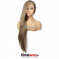 کلاه گیس زنانه بلند آمبره نسکافه ای و کاهی جلو تور دار فرق پوستی کف سری با موی ابریشمی مات حرارتی