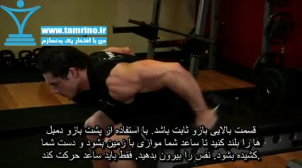 آموزش حرکت پشت بازو جفت دمبل نشسته خم
