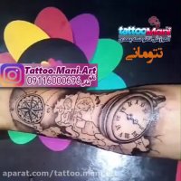 تاتو نقشه و قطب نما روی ساعد دست