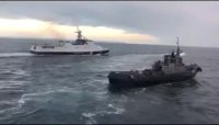فیلمی که رسانه‌ های اوکراین از تبادل آتش میان شناورهای روسیه و اوکراین منتشر کرده‌ اند