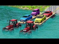 کارتون ماشین های رنگی : عبور ماشین ها از رودخانه با دو تراکتور قرمز : ماشین سنگین