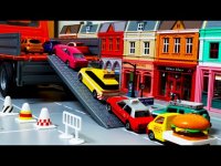 ماشین بازی کودکانه : هیولا در شهر مینیون ها و تخلیه ماشین ها با کامیون سنگین و قطار