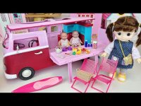 بازی آشپزی دخترانه عروسک و نی نی کوچولوها در پیکنیک و خوردن همبرگر