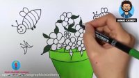 آموزش نقاشی کودکان : طراحی  گلدان گل با ماژیک #آموزش نقاشی کودکان